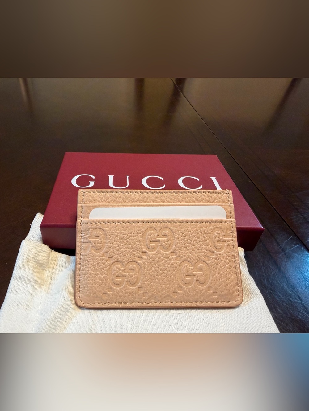 New Authentic Gucci GG Jumbo Logo Card Case Walllet Pink Leather